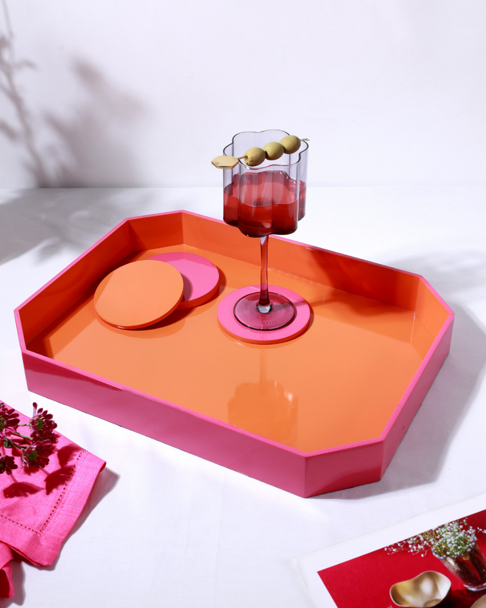 Tangerine Tray & Coasters Set of 4