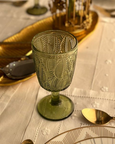 Green Embossed Wine Glass - Set of 4