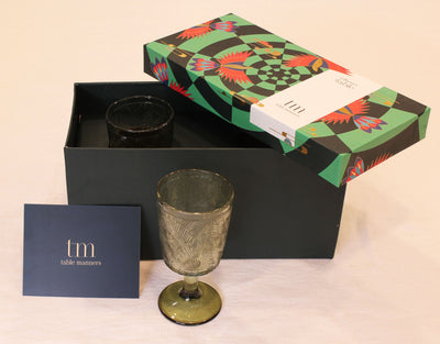 Green Embossed Wine Glass - Set of 2