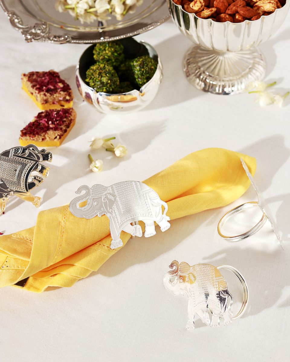 Gilded Heritage Elephant Napkin Ring Set of 4
